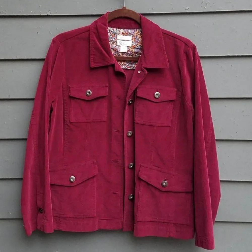 Christopher & Banks Deep Red to Burgundy Corduroy Utility Jacket size Medium